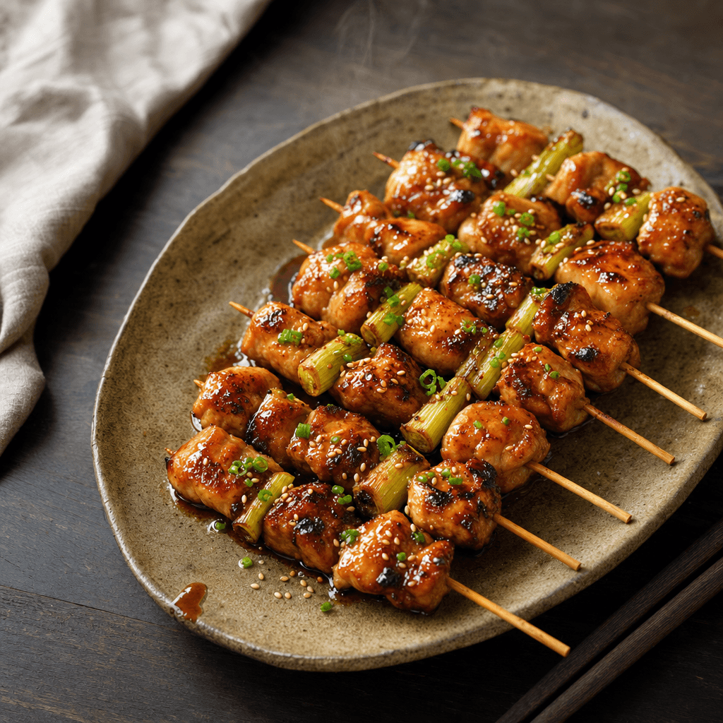 Brochettes yakitori au poulet, sauce tare maison