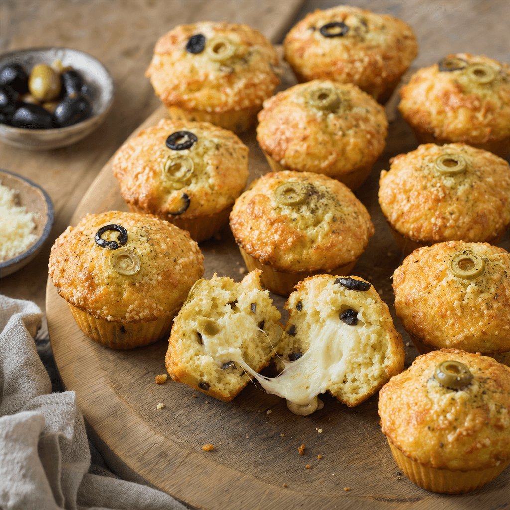 Muffins aux olives et cœur coulant de mozzarella