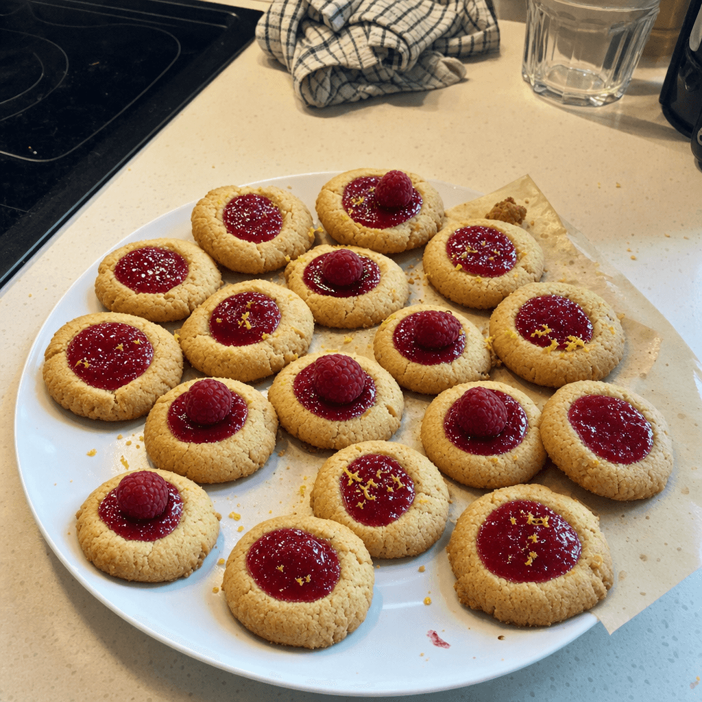 Sablés miel & framboise, cœur confit citronné