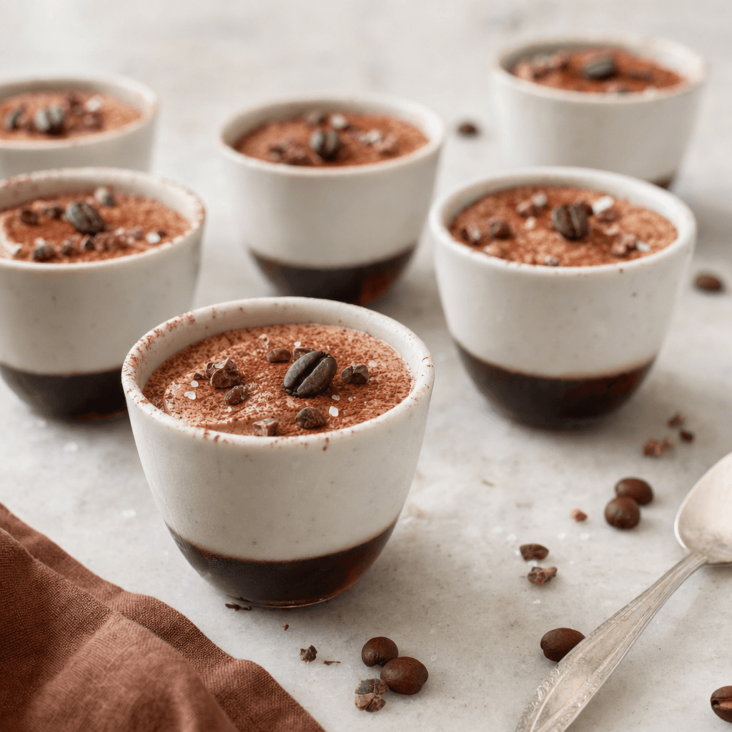 Mousse au café “comme un expresso”, gelée d’espresso et grué de cacao